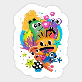 Funny doodle with monsters Sticker